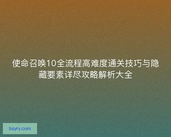 使命召唤10全流程高难度通关技巧与隐藏要素详尽攻略解析大全